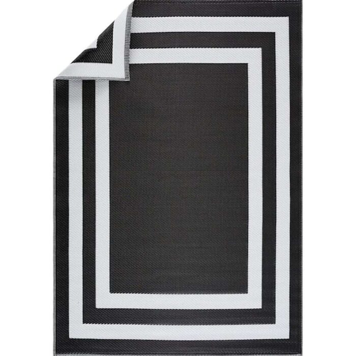 Paris Black White 8 ft. x 10 ft. Reversible Recycled Plastic Indoor/Outdoor Area Rug-Floor Mat
